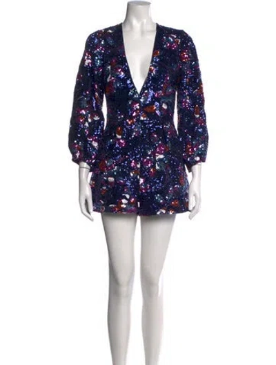Pre-owned Ramy Brook Floral Print V-neck Romper In Blue