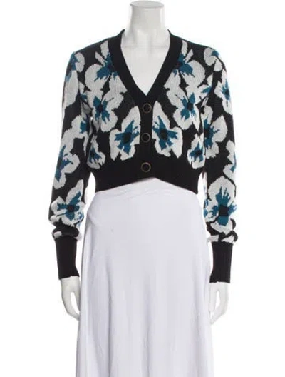 Pre-owned Ramy Brook Floral Print V-neck Sweater In Black