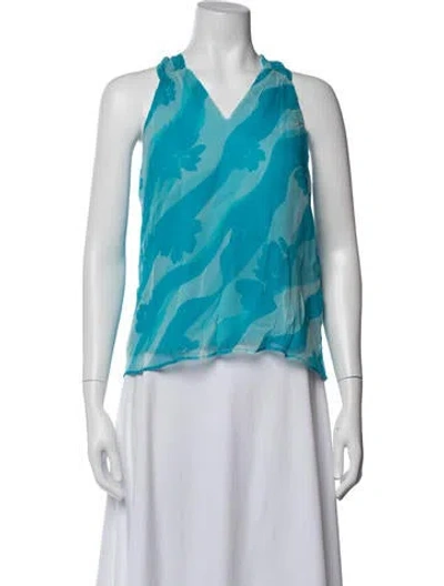 Pre-owned Ramy Brook Floral Print V-neck Top In Blue