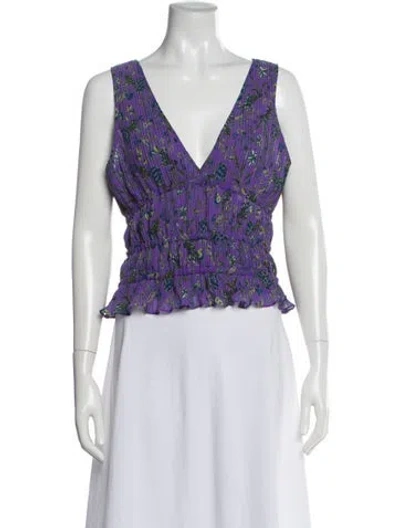 Pre-owned Ramy Brook Floral Print V-neck Top In Purple
