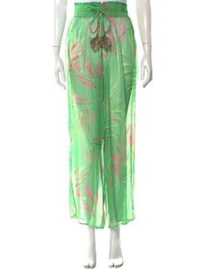 Pre-owned Ramy Brook Floral Print Wide Leg Pants In Green