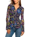 Ramy Brook Talisa Mesh Long Sleeve Button Down Top In Multi