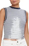 Ramy Brook Florence Crew Neck Top In Spring Navy Pucker In Multi