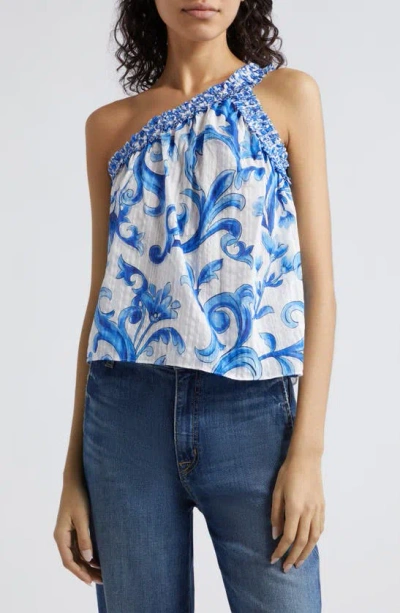 Ramy Brook Florence Print One-shoulder Top In Spring Navy Positano