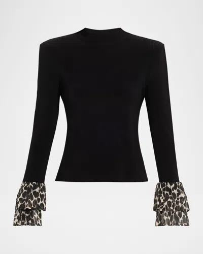 Ramy Brook Foliage Printed Tiered Cuff Blouse In Black