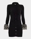 Ramy Brook Foliage Printed Tiered Cuff Mini Shirtdress In Black