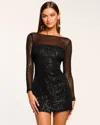 Ramy Brook Forrest Sequin Long Sleeve Minidress In Black Mesh