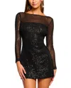 Ramy Brook Forrest Sequin Long Sleeve Minidress In Black Beaded Mesh