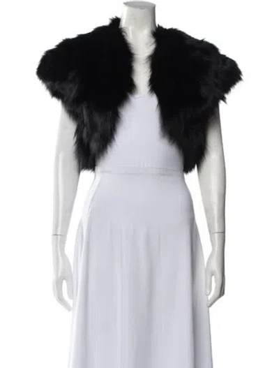 Pre-owned Ramy Brook Fox Open Front Sweater In Black