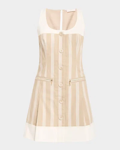Ramy Brook Francesca Striped Button-front Mini Dress In Neutral