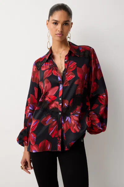 Ramy Brook Franki Printed Button Down Top In Brown