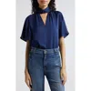 Ramy Brook Freda Satin Flutter-sleeve Blouse In Spring Navy