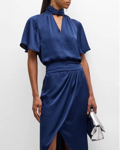 Ramy Brook Freda Satin Flutter-sleeve Blouse In Spring Navy