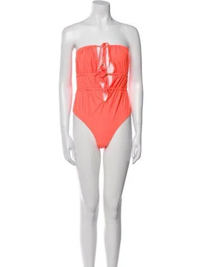 Pre-owned Ramy Brook Fringe Trim Accent One-piece In Red