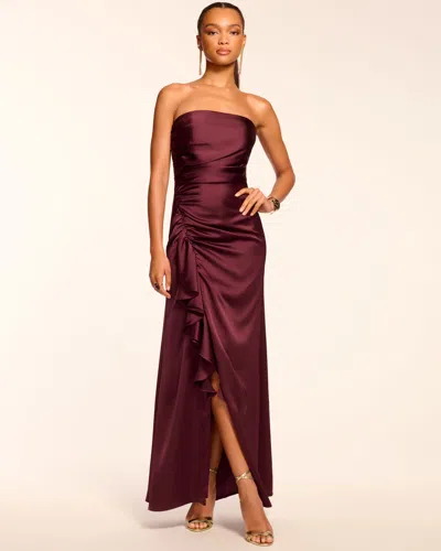Ramy Brook Galilee Strapless Ruffle Gown In Burgundy