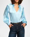 Ramy Brook Gayle Silk Long Sleeve Blouse In Dream Blue