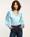 Ramy Brook Gayle Silk Long Sleeve Blouse In Dream Blue