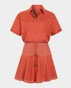 Ramy Brook Georgia Cotton Poplin Short Sleeve Mini Dress In Orange