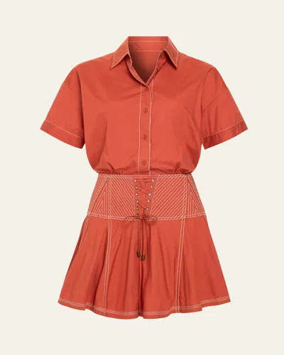 Ramy Brook Georgia Lace-up Mini Shirtdress In Orange