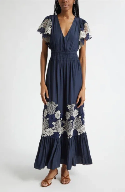 Ramy Brook Georgie Lace Detail Maxi Dress In Blue