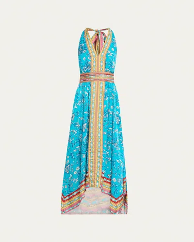 Ramy Brook Georgina Backless Handkerchief-hem Midi Dress In Blue