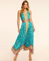 Ramy Brook Georgina Print Halter Neck Handkerchief Hem Dress In Blue