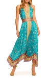 Ramy Brook Georgina Print Halter Neck Handkerchief Hem Dress In Blue
