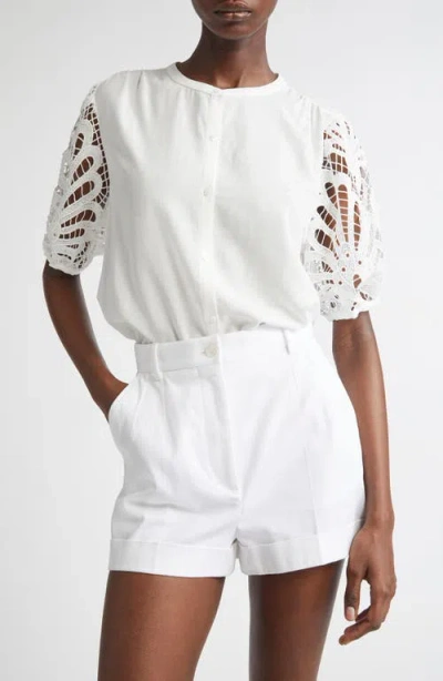 Ramy Brook Gia Lace Sleeve Button-up Top In Ivory Eyelet