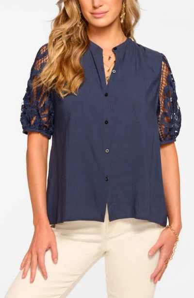RAMY BROOK RAMY BROOK GIA LACE SLEEVE BUTTON-UP TOP