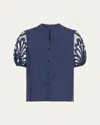Ramy Brook Gia Open-knit Short-sleeve Blouse In Spring Navy Eyelet