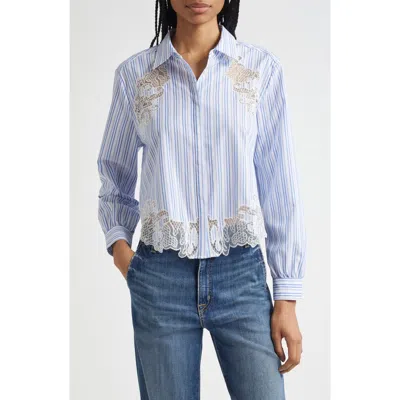 Ramy Brook Gia Stripe Lace Accent Button-up Shirt