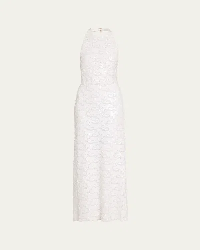 Ramy Brook Giada Sequin Halter Column Gown In White