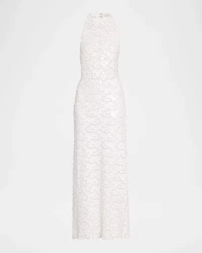 Ramy Brook Giada Sequin Halter Column Gown In Ivory Pail
