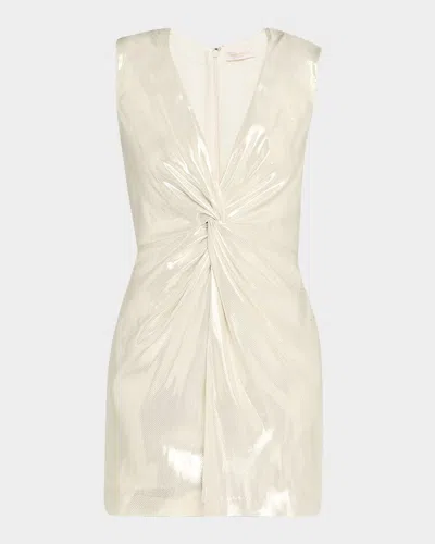 Ramy Brook Gisela Twist-front Metallic Mini Dress In Gold