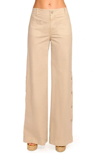 Ramy Brook Giselle Stretch Cotton Twill Wide Leg Pants In Gold