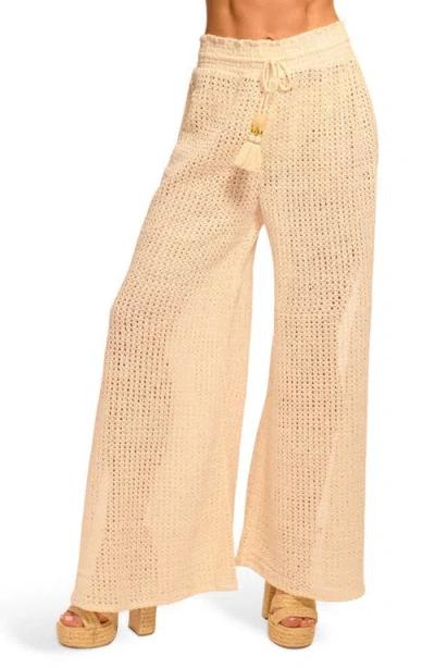 Ramy Brook Glora Tie Waist Wide Leg Crochet Cover-up Pants In Neutral