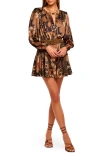 Ramy Brook Gloria Print Long Sleeve Stretch Silk Minidress In Brown