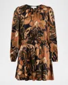 Ramy Brook Gloria Print Long Sleeve Stretch Silk Minidress In Brown