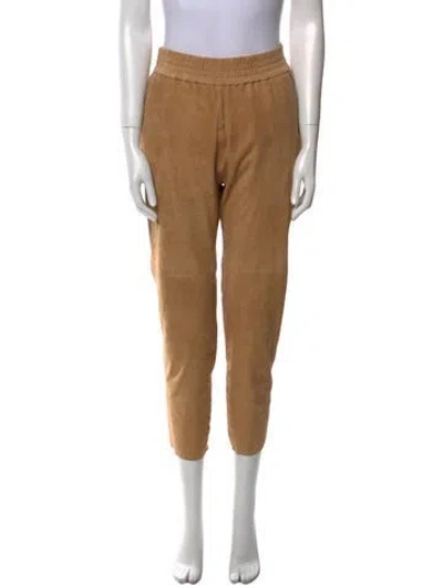 Pre-owned Ramy Brook Goat Leather Straight Leg Pants In Brown