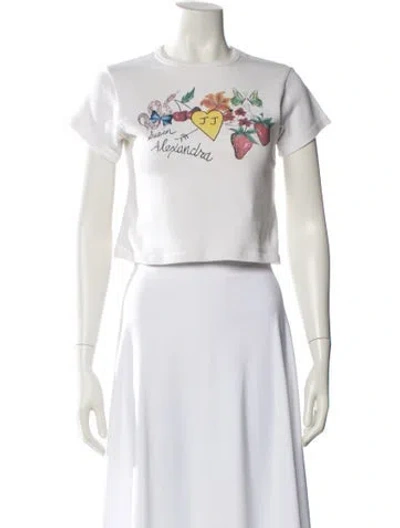 Pre-owned Ramy Brook Graphic Print Crew Neck Crop Top In White