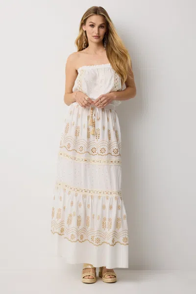 Ramy Brook Greer Embroidered Cotton Maxi Coverup Dress In White/gold