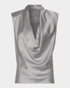Ramy Brook Gregory Cowl-neck Silk Blouse In Silver