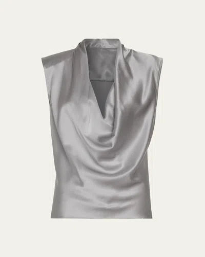 Ramy Brook Gregory Cowl-neck Silk Blouse In Silver