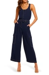 Ramy Brook Greta Belted Sleeveless Jumpsuit In Spring Navy
