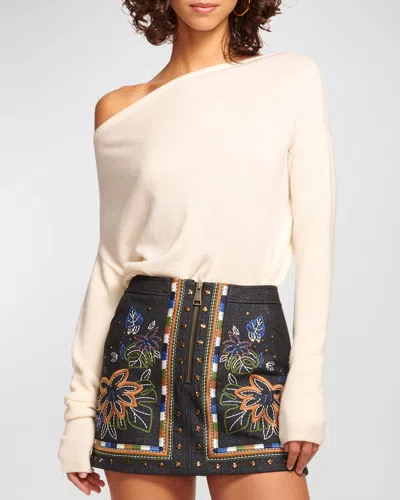 Ramy Brook Gunnar Floral Embroidered Mini Skirt In Dark Indigo