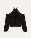 Ramy Brook Haisley Pleated Chiffon Blouse In Black
