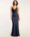 Ramy Brook Haleigh Cowl Neck Halter Gown In Navy