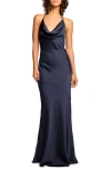 Ramy Brook Haleigh Cowl Neck Halter Gown In Navy