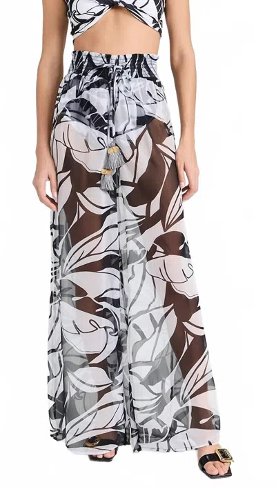 Ramy Brook Haley Cover-up Pant In Black/white Exotic Palm Print In Multi