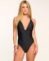 Ramy Brook Haley Ruched Plunging One Piece Swimsuit In Black